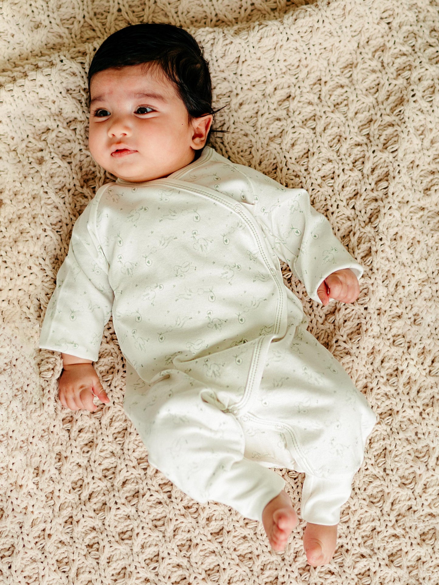 (Preventa – Entrega en 3–4 semanas) Kimono bebé de algodón orgánico – Stork Print