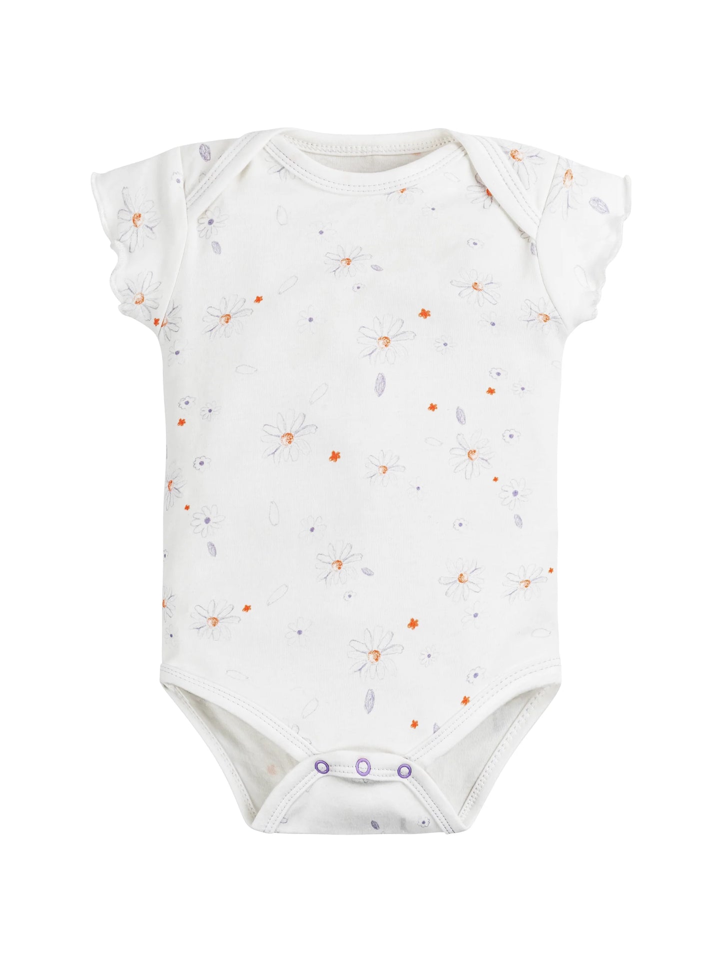 Body de bebé de manga corta con estampado floral "Daisy", confeccionado en algodón egipcio 100% orgánico – suave, transpirable y perfecto para pieles sensibles