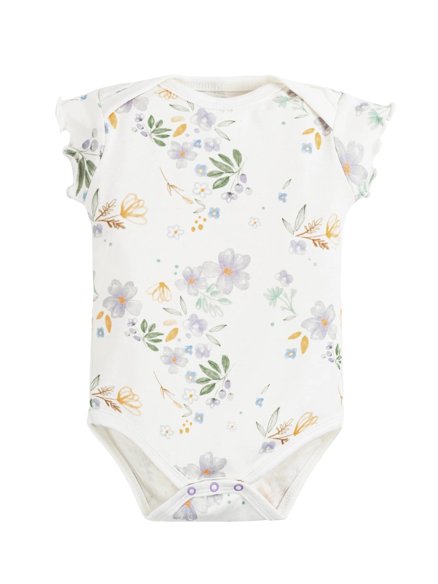 Body de bebé de manga corta con estampado floral moderno, confeccionado en algodón egipcio 100% orgánico – suave, seguro y perfecto para uso diario