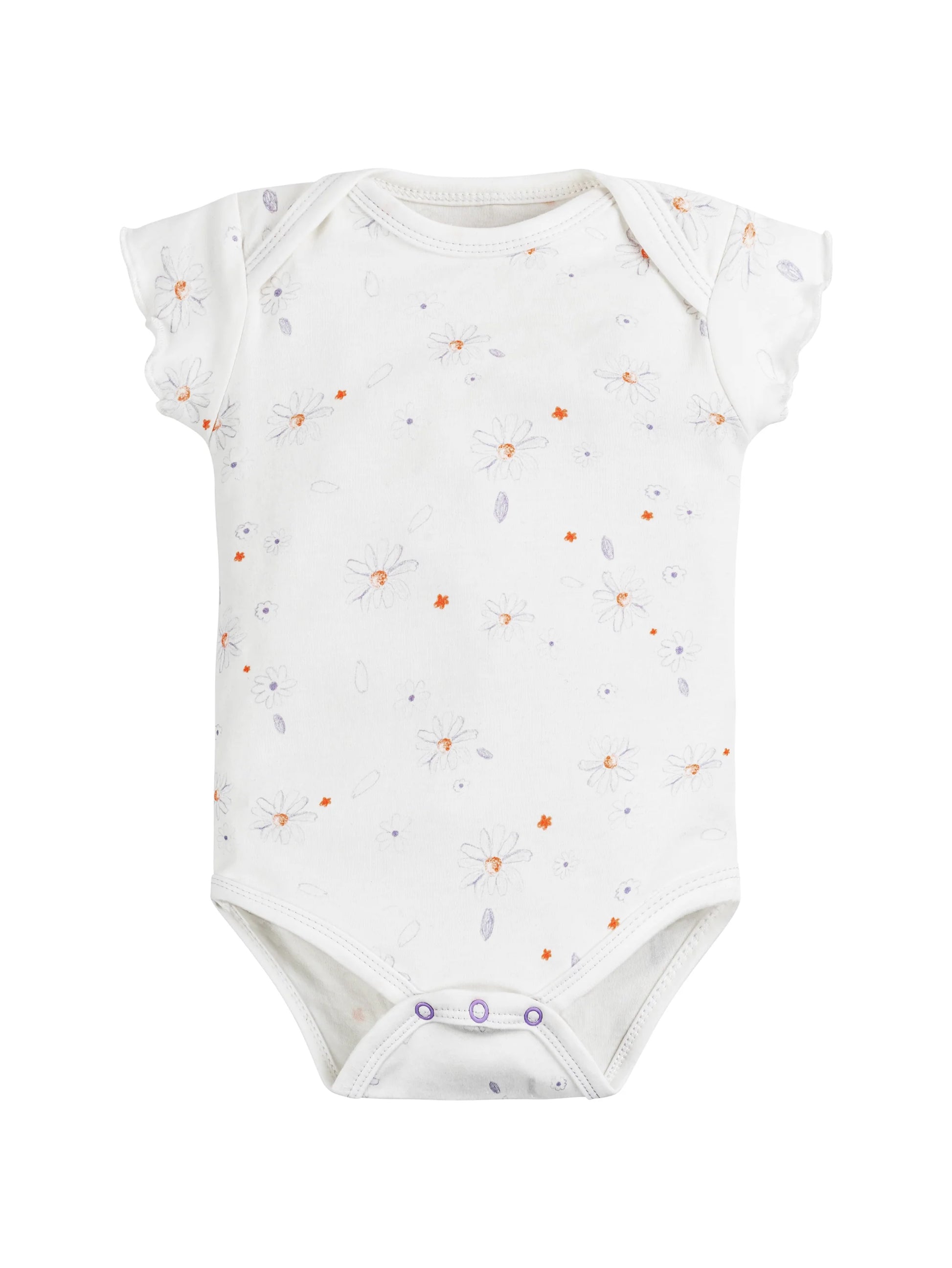 Body de bebé de manga corta con estampado floral "Daisy", confeccionado en algodón egipcio 100% orgánico – suave, transpirable y perfecto para pieles sensibles