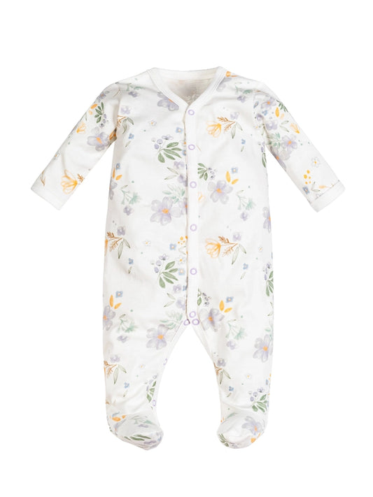 Mono enterizo para bebé con pies y estampado floral "Modern Daisy", confeccionado en algodón egipcio 100% orgánico – suave, cómodo y perfecto para recién nacidos